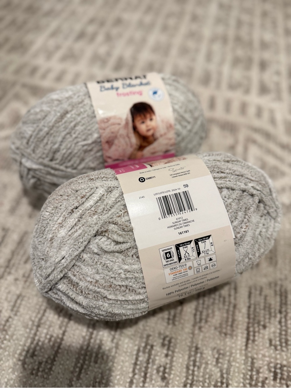 Cozy Chenille Yarn Skeins - Light Gray